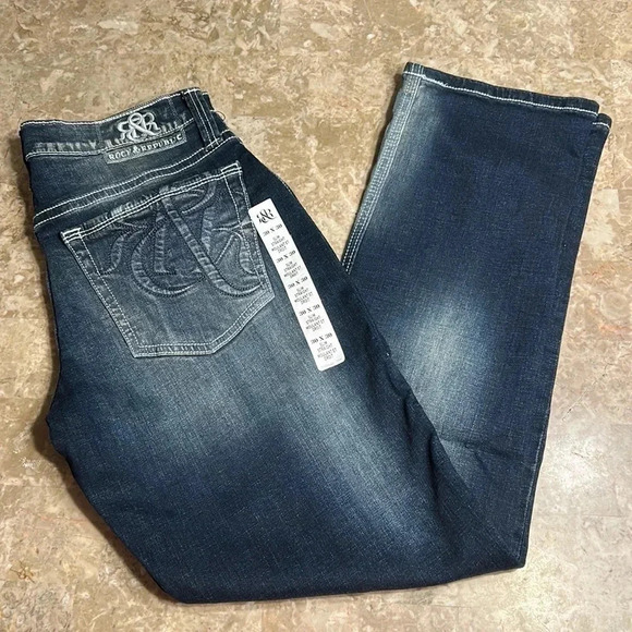 Rock & Republic 30x30 men jeans .Blue,slim straight,embroidered logo NWT - Picture 3 of 15